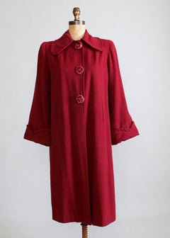 Vintage 1940s Cranberry Wool Swing Coat - Raleigh Vintage