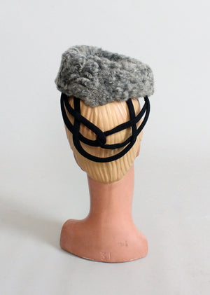 Vintage 1940s Curly Lamb Fur Winter Tilt Hat