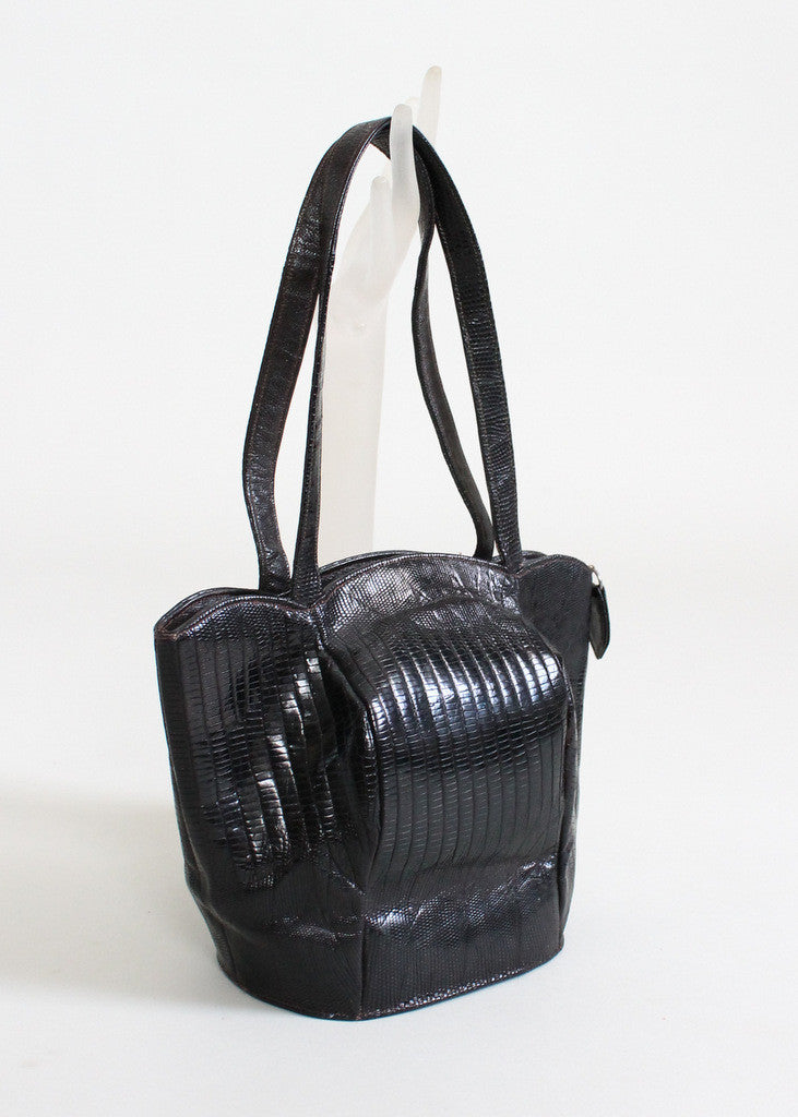 Vintage 1940s Deitsch Black Lizard Tulip Purse