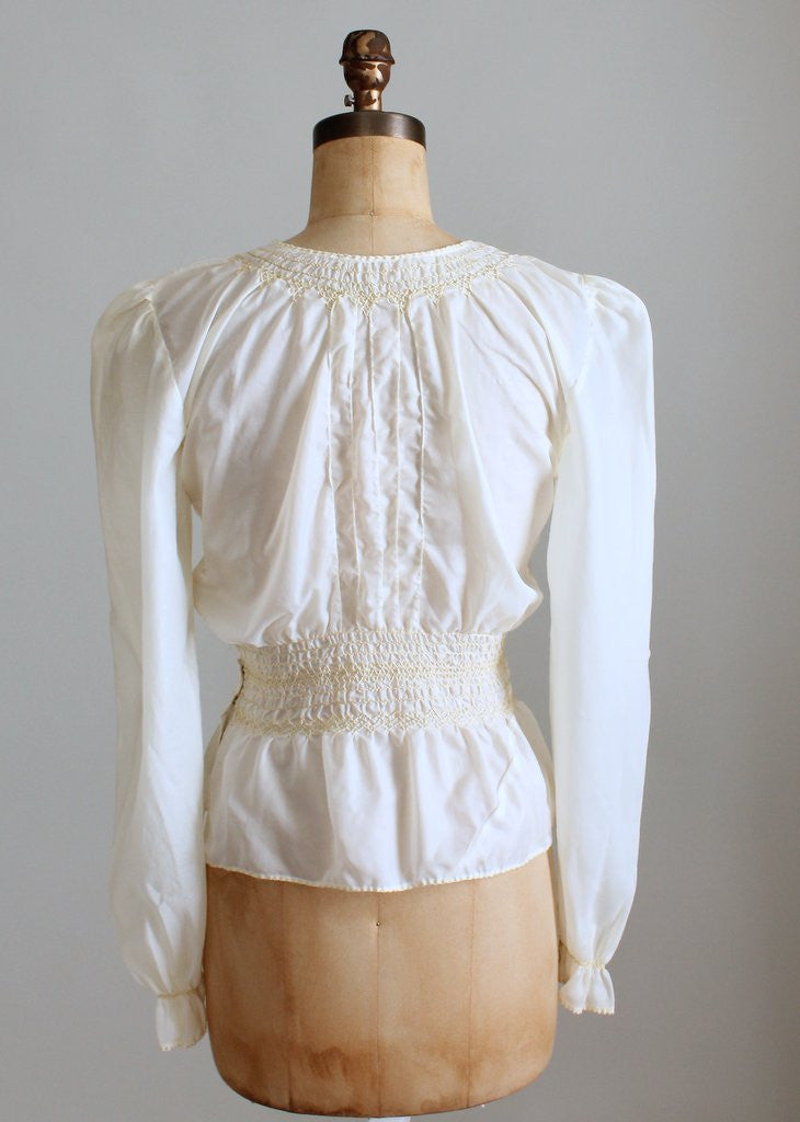 Vintage 1940s Peacock Embroidered Parachute Peasant Blouse