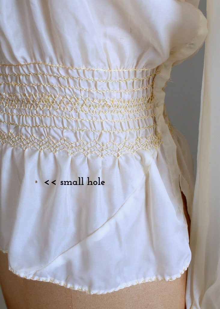 Vintage 1940s Peacock Embroidered Parachute Peasant Blouse
