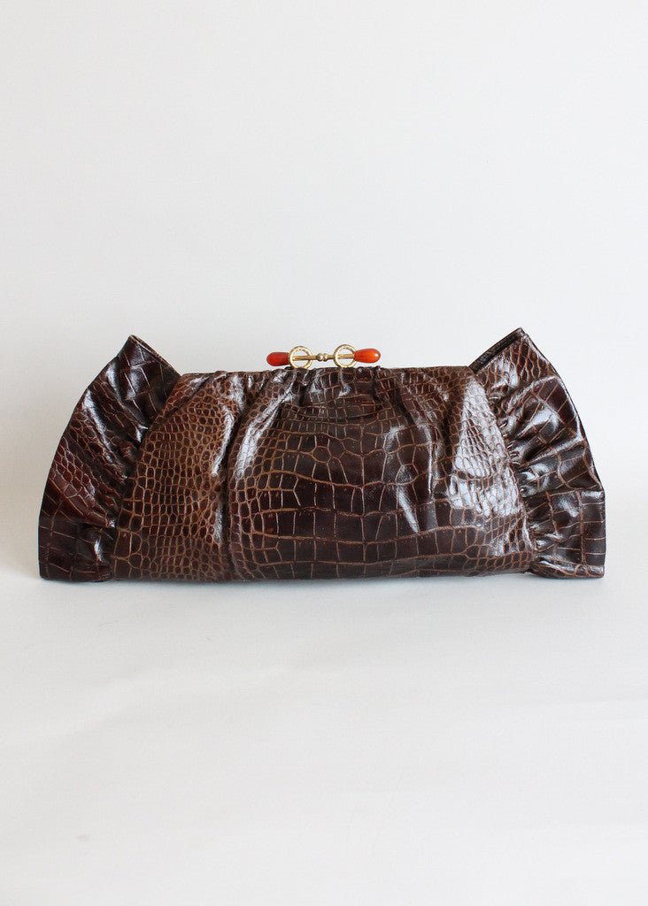 Vintage 1940s Faux Alligator Oversized Clutch
