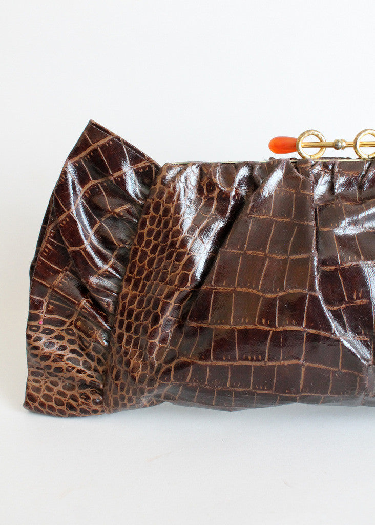 Vintage 1940s Faux Alligator Oversized Clutch