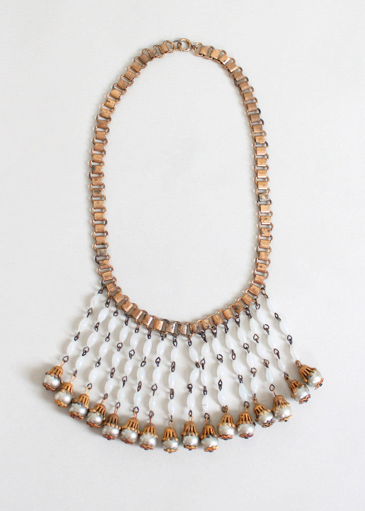 Vintage 1940s Faux Pearl Dangle Bookchain Necklace
