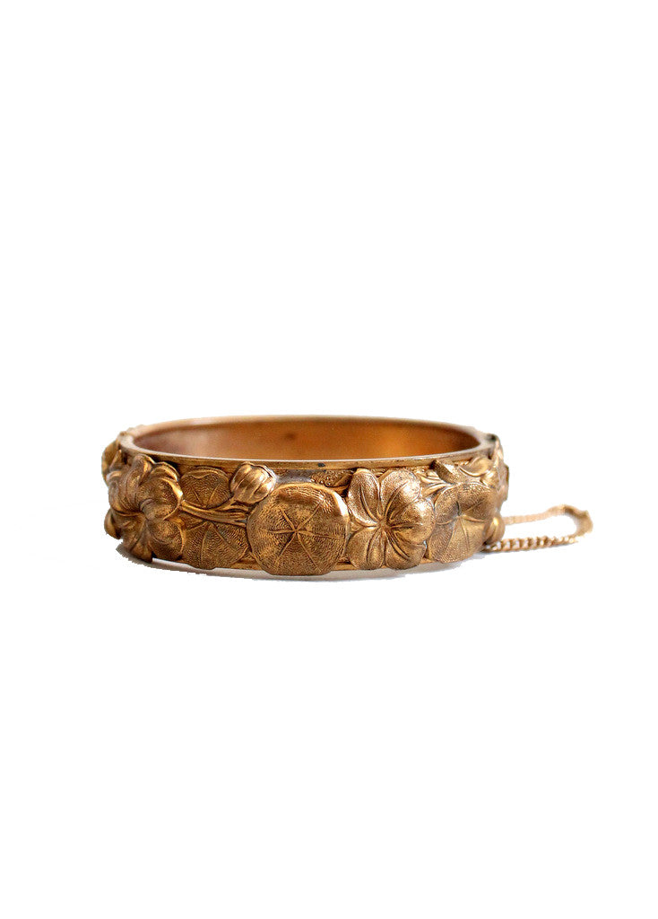 Vintage 1940s Floral Brass Bangle Bracelet
