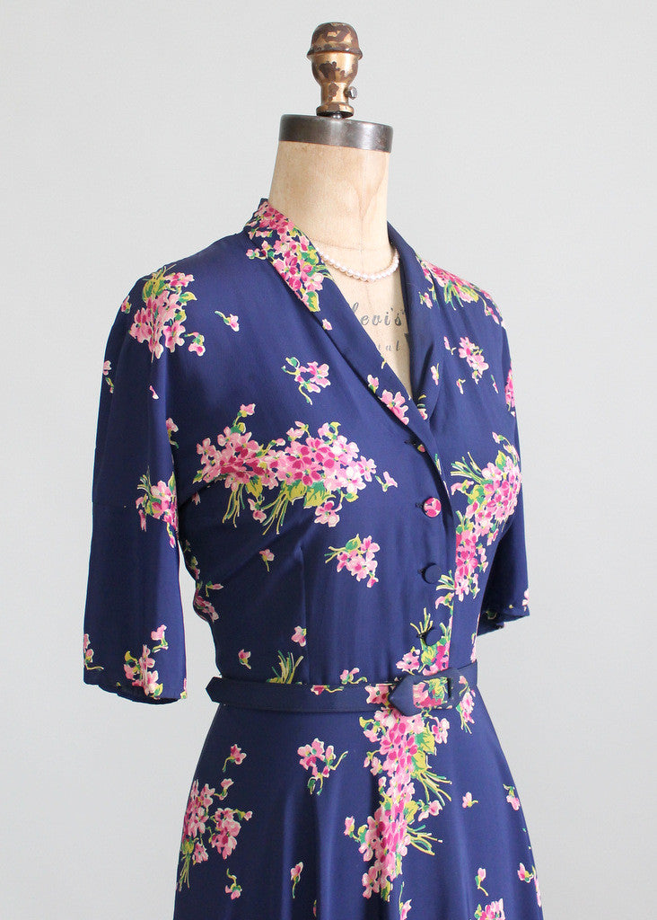 Vintage 1940s Pink Bouquet Floral Rayon Dress