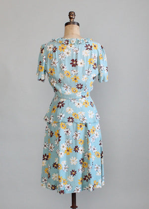 Vintage 1940s Daisy Print Skirt and Peplum Top Set