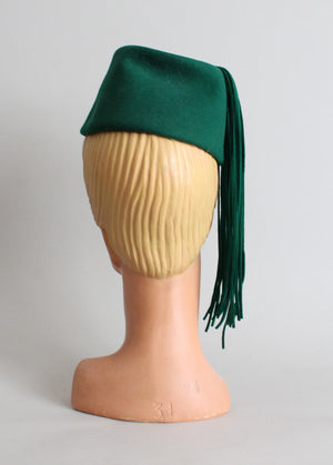 Vintage 1940s Green Felt Tassel Hat