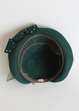 Vintage 1940s Green Rhinestone Loops Veiled Hat