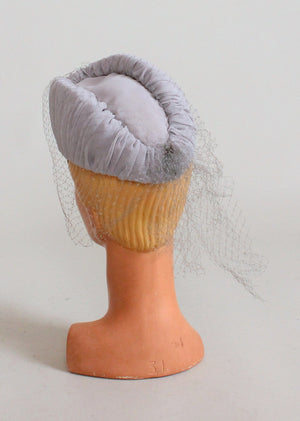 Vintage 1940s Grey Military Style Veiled Tilt Hat