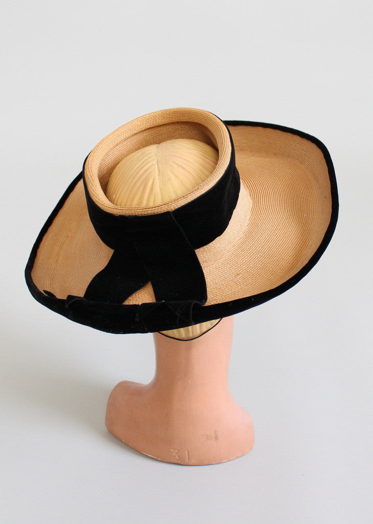 Vintage 1940s Jay Thorpe Wide Brim Straw Hat