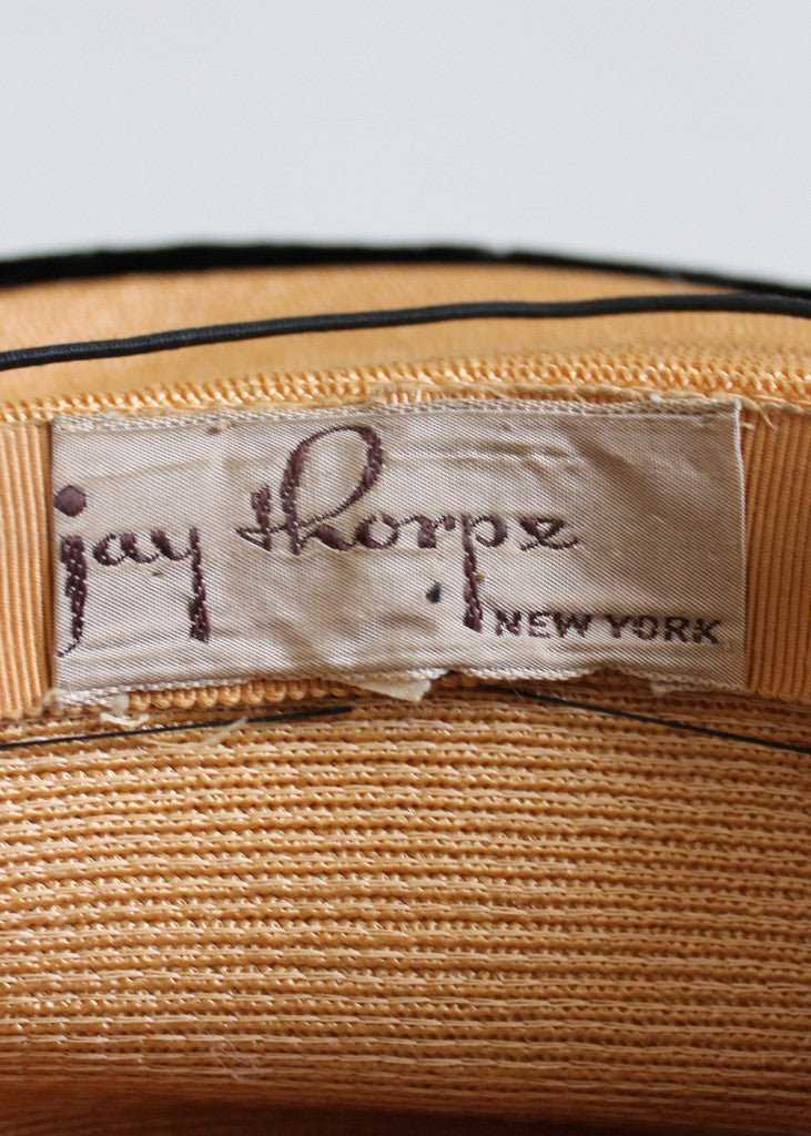 Vintage 1940s Jay Thorpe Wide Brim Straw Hat