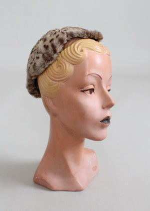 Vintage 1940s Leopard Print Fur Topper Hat