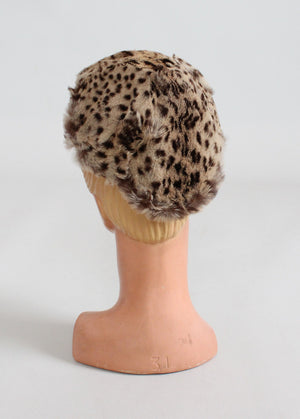 Vintage 1940s Leopard Print Fur Topper Hat