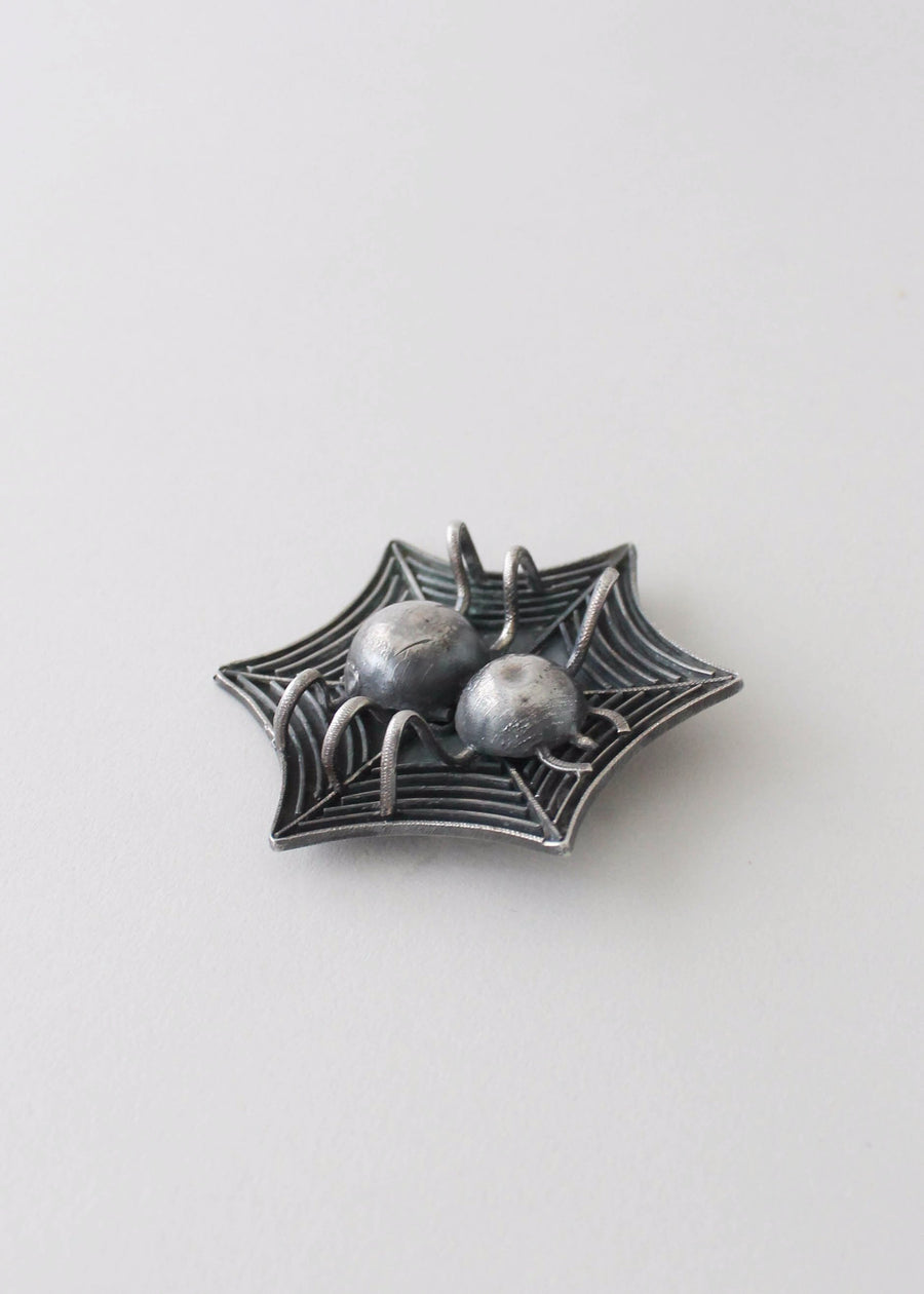Vintage 1930s Mexican Silver Spider and Web Brooch