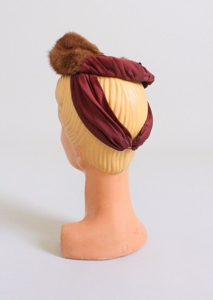 Vintage 1940s Mink and Rayon Tilt Hat