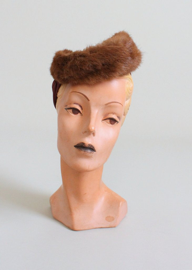 Vintage 1940s Mink and Rayon Tilt Hat