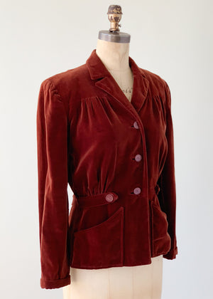 Vintage Early 1940s Molyneux Copy Velvet Jacket