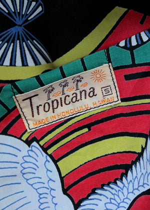 Vintage 1940s Tropicana Japanese Print Rayon Kimono Dress