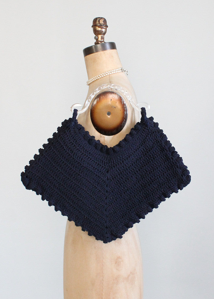 Vintage 1940s Navy Crochet Corde Bag with Lucite Handle