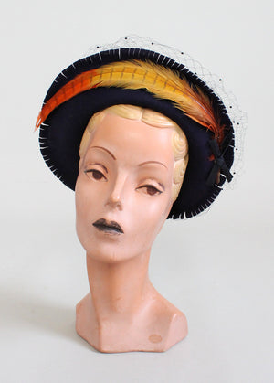Vintage 1940s Fringe and Feather Winter Hat