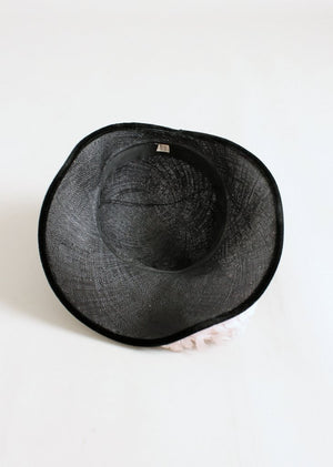 Vintage 1940s Peonies and Navy Straw Hat