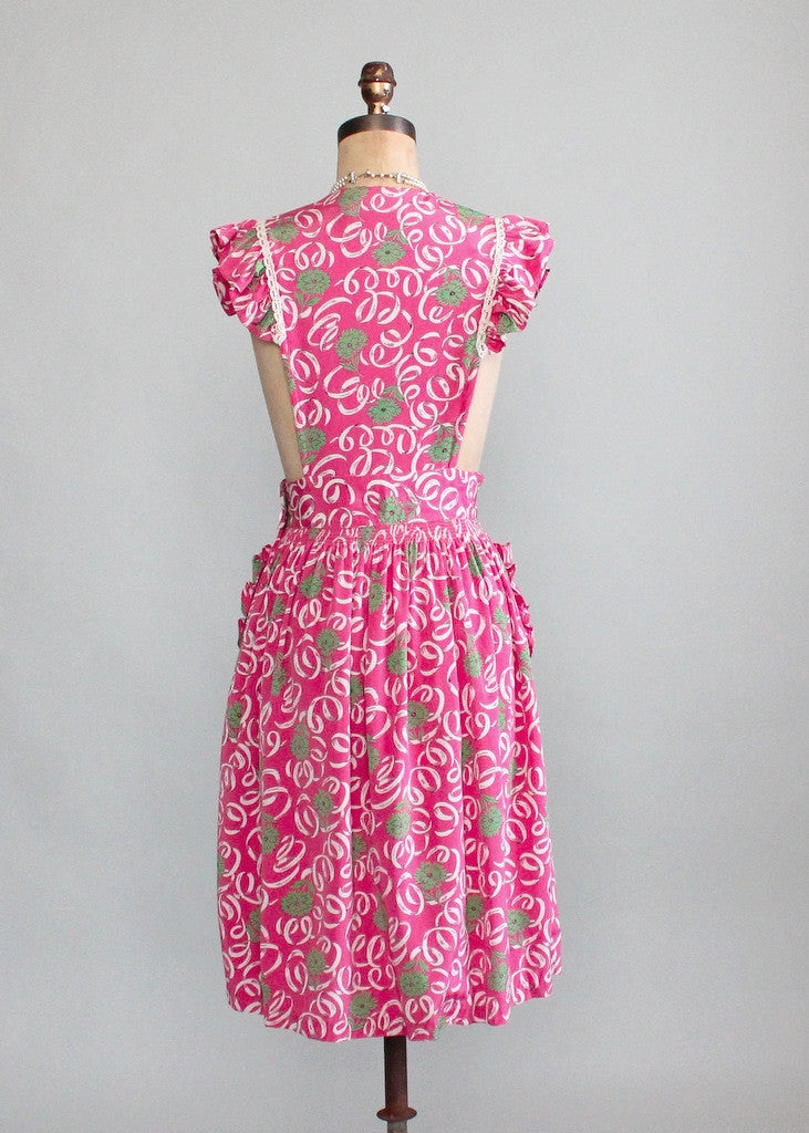 Vintage Late 1930s Flowers and Ribbons Pinafore Dress
