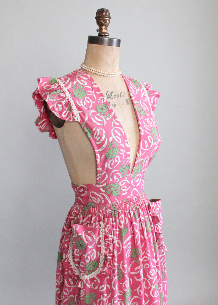 Vintage Late 1930s Flowers and Ribbons Pinafore Dress