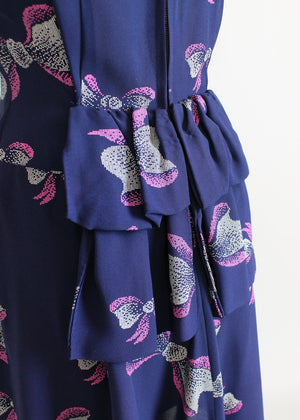 Vintage 1940s Pink Bows Novelty Print Rayon Dress