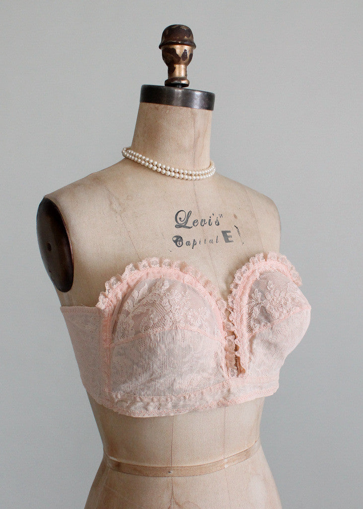 Vintage 1950s Pink Strapless Lace Overwire Bra - Raleigh Vintage
