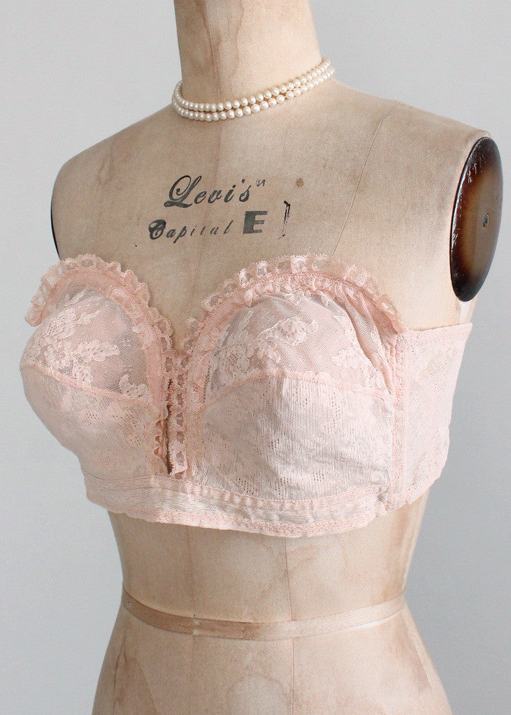 Vintage 1950s Pink Strapless Lace Overwire Bra - Raleigh Vintage