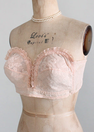 Vintage 1950s Pink Strapless Lace Overwire Bra
