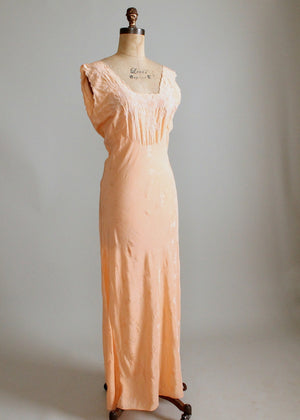 Vintage 1930s Embroidered Peach Silk Gown