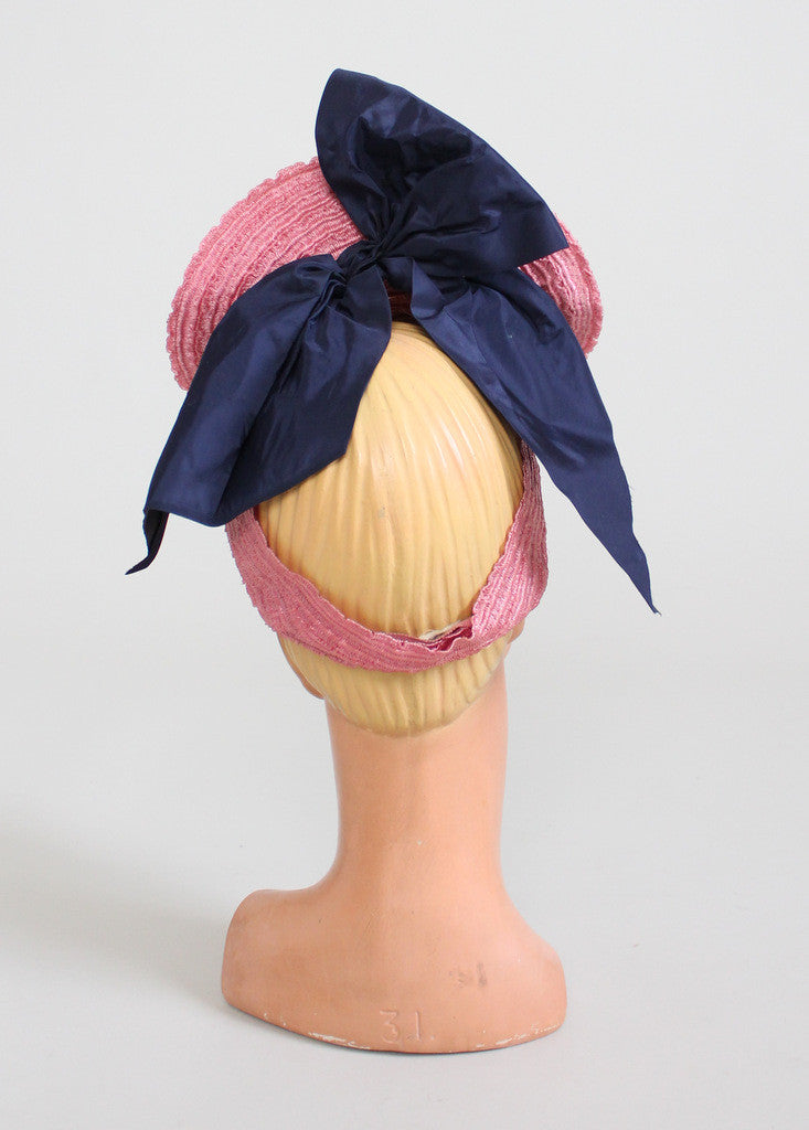 Vintage 1930s Dramatic Pink Floral Straw Tilt Hat