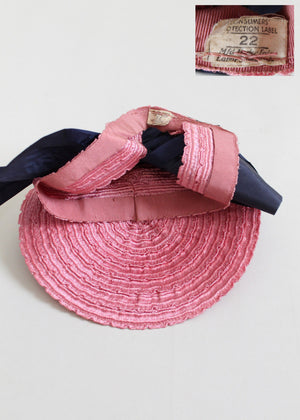 Vintage 1930s Dramatic Pink Floral Straw Tilt Hat