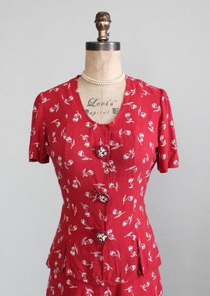 Vintage Late 1930s Red Rose Bud Suit