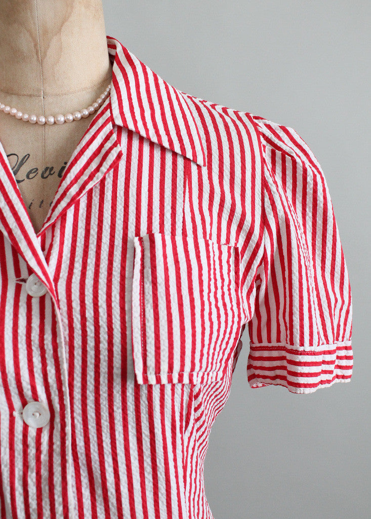 Vintage Early 1940s Red and White Seersucker Summer Suit