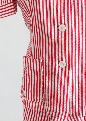 Vintage Early 1940s Red and White Seersucker Summer Suit
