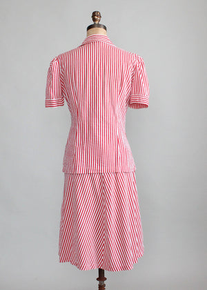 Vintage Early 1940s Red and White Seersucker Summer Suit