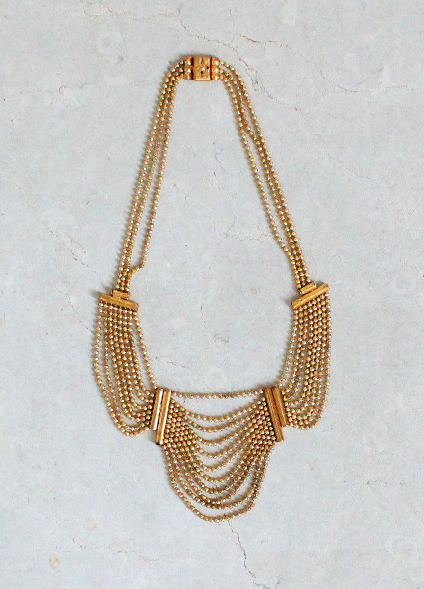 Vintage 1940s Scalloped Brass Chain Necklace