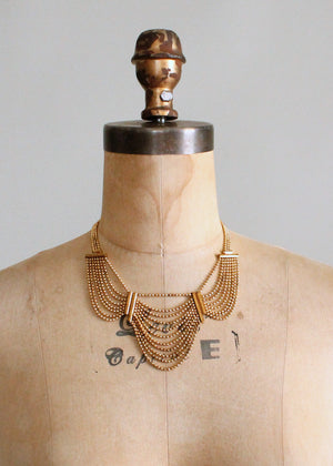 Vintage 1940s Scalloped Brass Chain Necklace