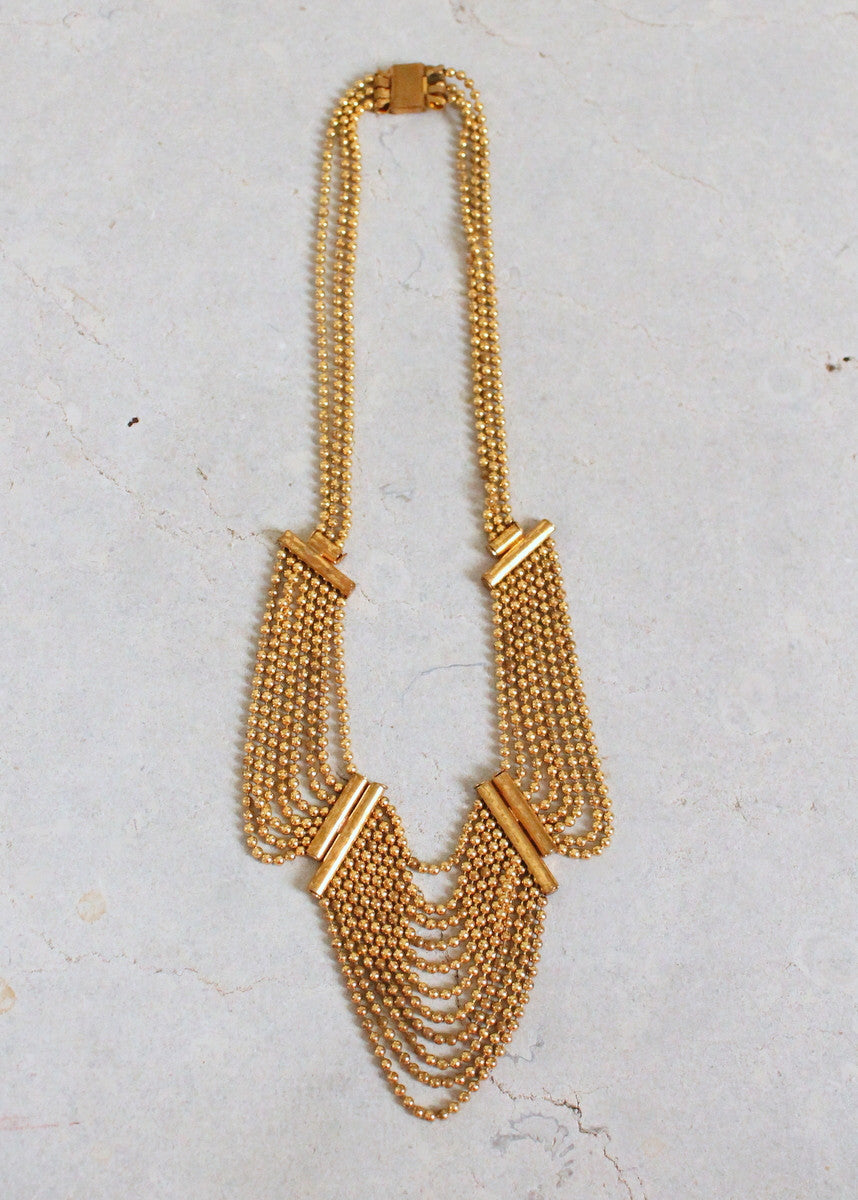Vintage 1940s Scalloped Brass Chain Necklace