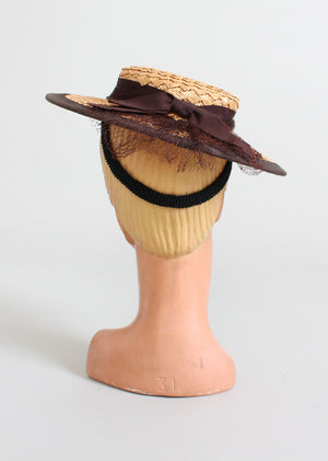 Vintage 1940s Lady Calvert Straw Boater Hat