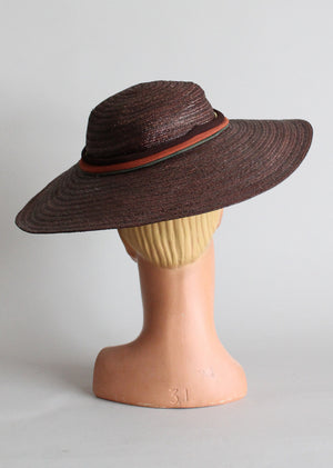 Vintage 1940s Straw Floppy Hat with Crepe Bow