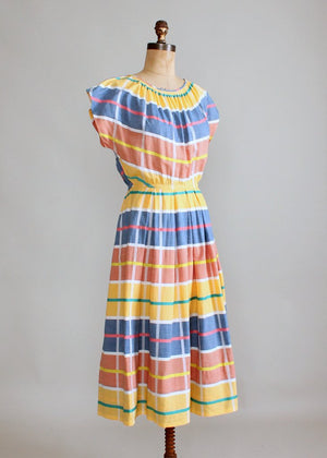 Vintage 1940s Stripes and Plaids Primary Color Dress