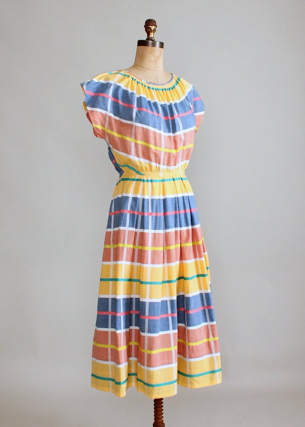 Vintage 1940s Stripes and Plaids Primary Color Dress - Raleigh Vintage
