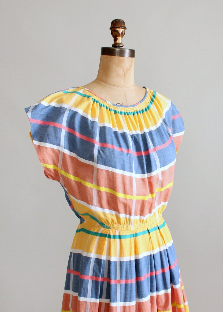 Vintage 1940s Stripes and Plaids Primary Color Dress