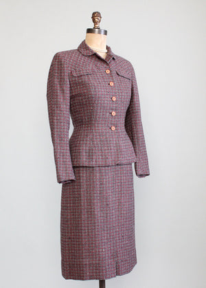Vintage Late 1940s Glenchester Tweed Nipped Waist Suit