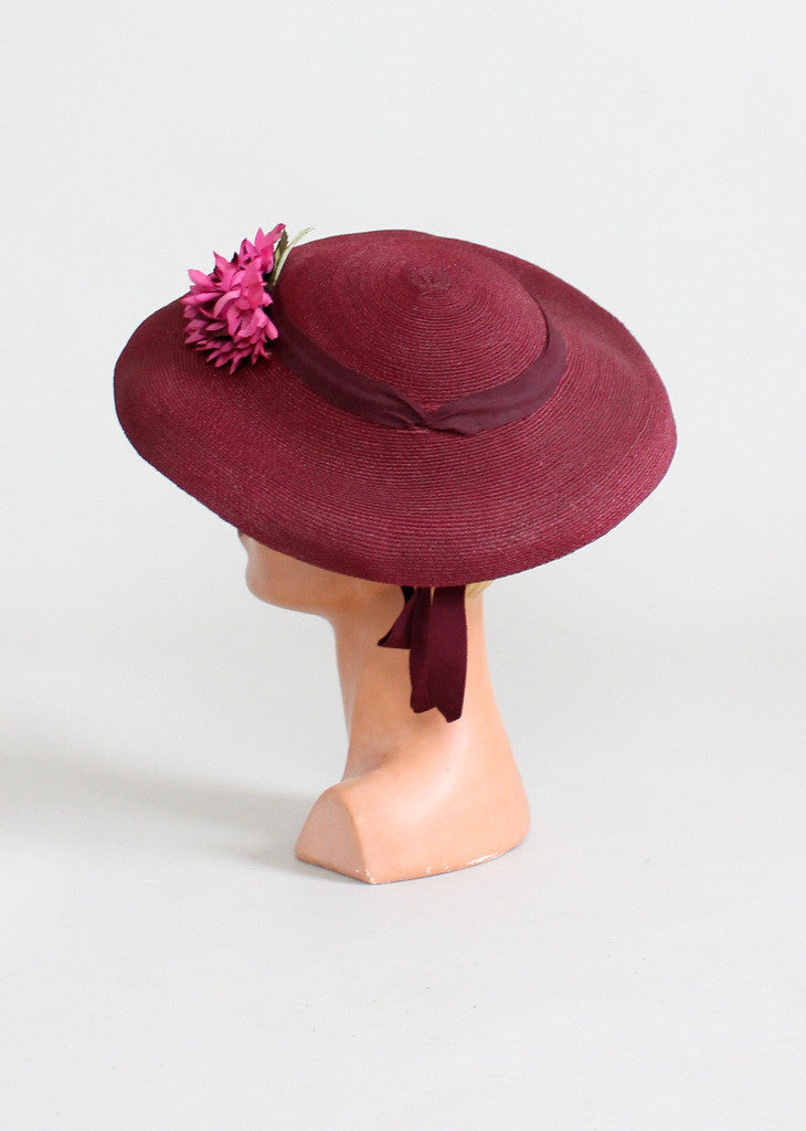Vintage Early 1940s Bordeaux Straw Tilt Hat