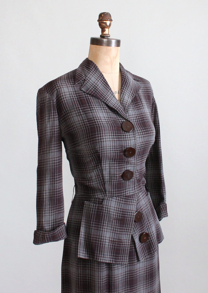 Vintage 1940s Winter Plaid Suit Dress